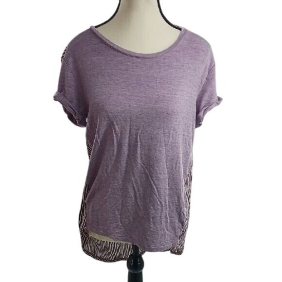 LOFT T Shirt Purple Cuffed Sleeve Relaxed Constrast Fabric Lounge Womens Size XS - Picture 1 of 7